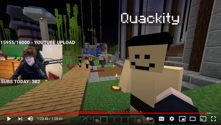This is a screenshot from Tubbo's stream. He's standing next to Quackity outside of the community house. They are separated away from the others who've gathered to listen to Tubbo's speech, including Fundy, Hbomb, Ponk, Ranboo, Callahan, and Niki.